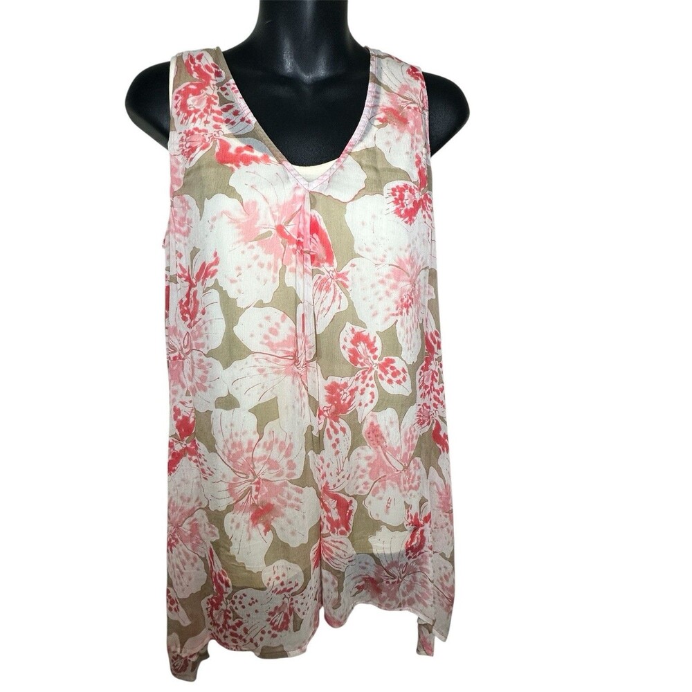 Tommy Bahama Sleeveless Sheer Tank Blouse With Tank Liner Sz M Floral Pattern